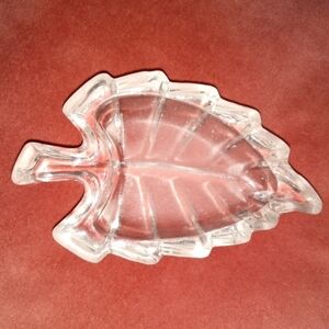 Clear Glass Leaf Shaped Ring Dish Little Vintage Display Tray Botanical Decor